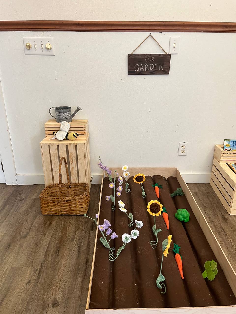 Our Garden with handmade flowers and vegetables for toddler play